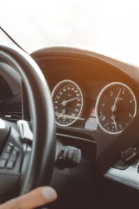 Close-up of a car's speedometer and dashboard illustrating modern vehicle design.